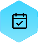 Wound Logic Icon calendar with check in blue hexagon
