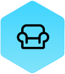 Wound Logix Icon comfy couch in blue hexagon