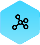 Wound Logix Icon circle with connecting nodes in blue hexagon