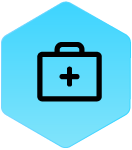 Wound Logic Icon medical kit in blue hexagon