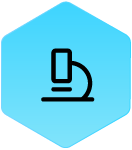 Wound Logic Icon microscope in blue hexagon